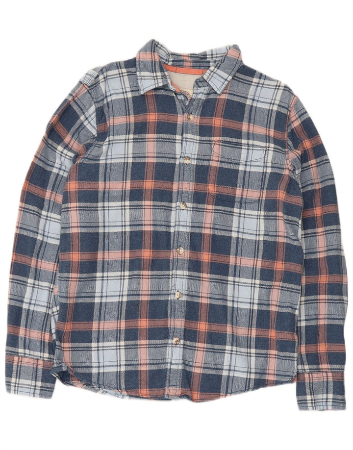 Fat Face Chemise Flanelle Homme Petit Carreau Bleu Coton