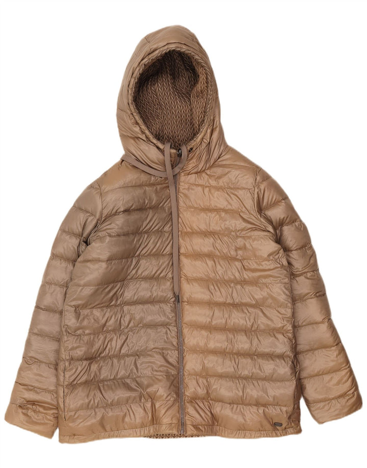 DKNY Womens Hooded Padded Reversible Jacket UK 16 Large Beige Colourblock