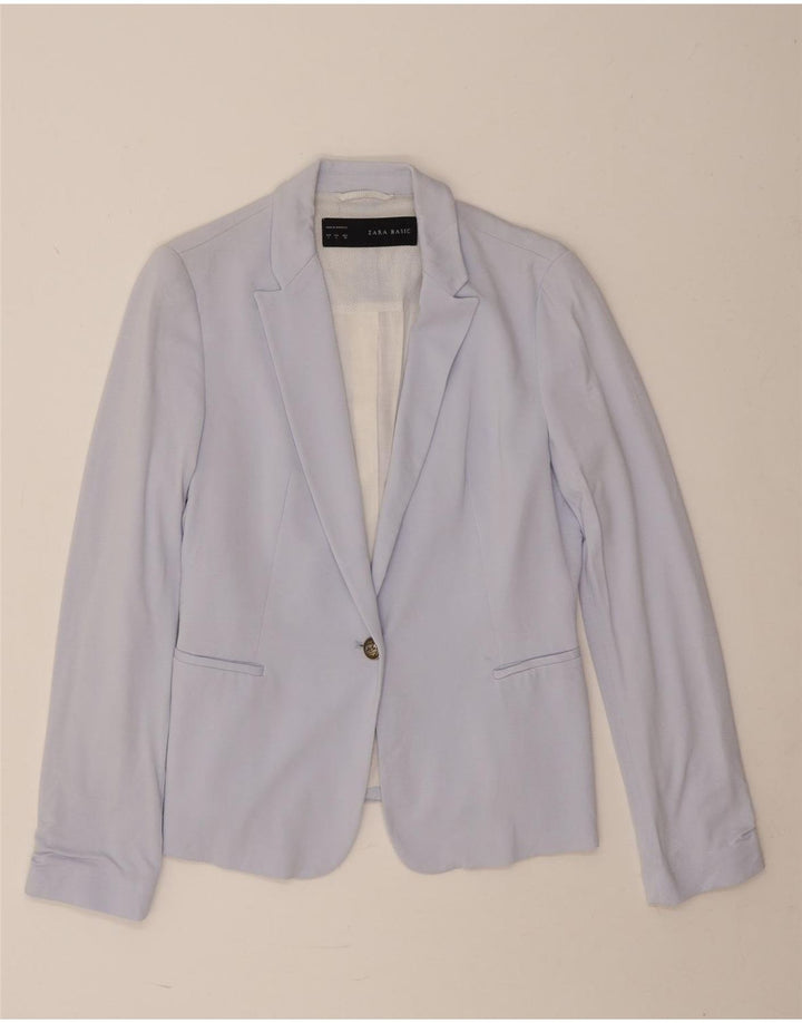 Zara Veste Blazer 1 Bouton Femme UK 14 Large Bleu Viscose