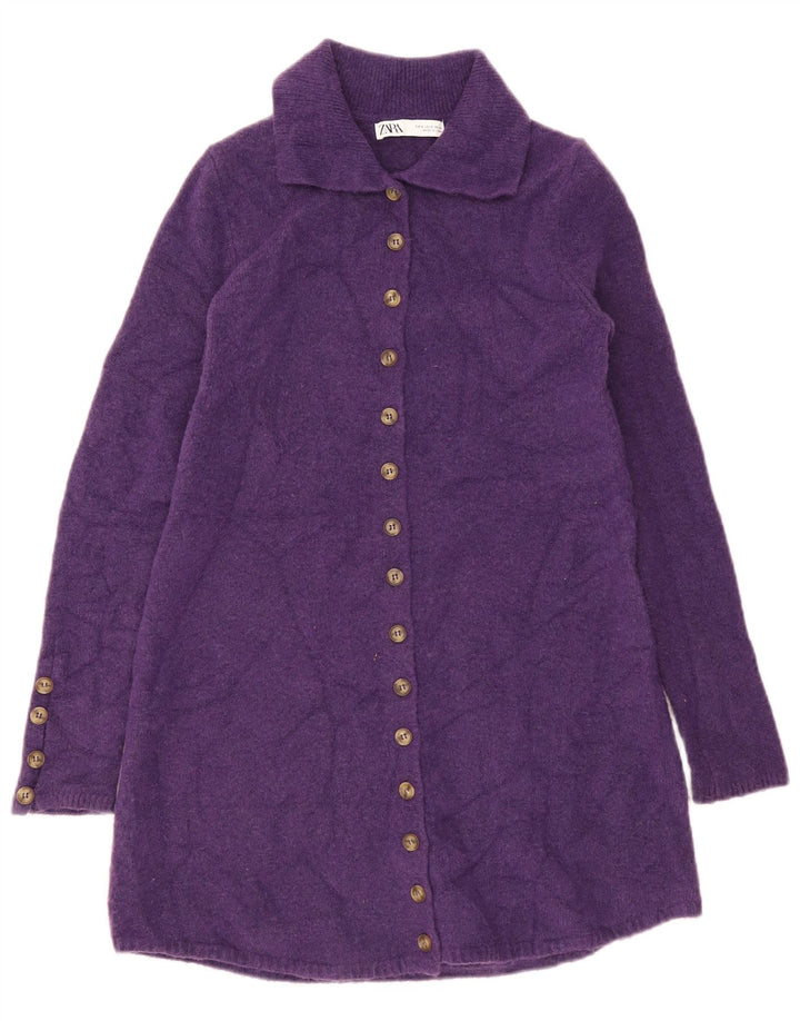 Zara Womens Longline Cardigan Sweater UK 10 Petit Violet Polyester