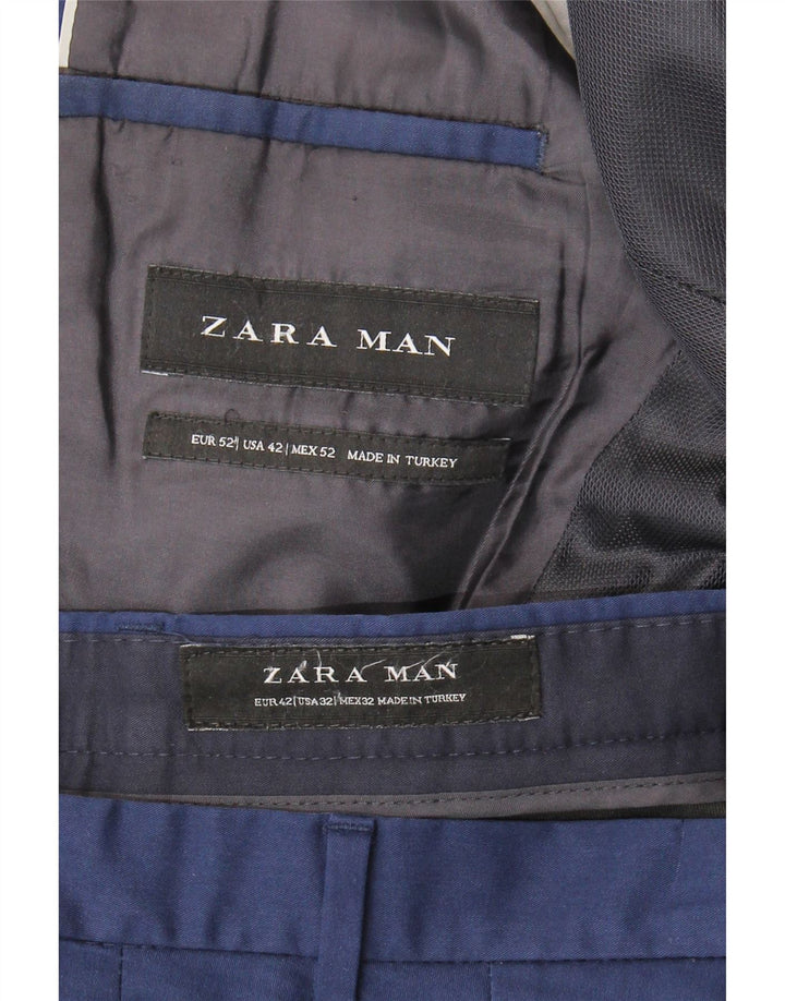 ZARA Mens 2 Button 2 Piece Suit IT 52 XL W35 L29 Navy Blue Viscose Vintage Zara and Second-Hand Zara from Messina Hembry 