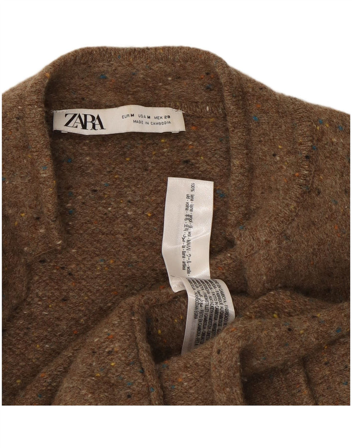 Zara Womens Open Cardigan Sweater UK 14 Laine mouchetée beige moyen