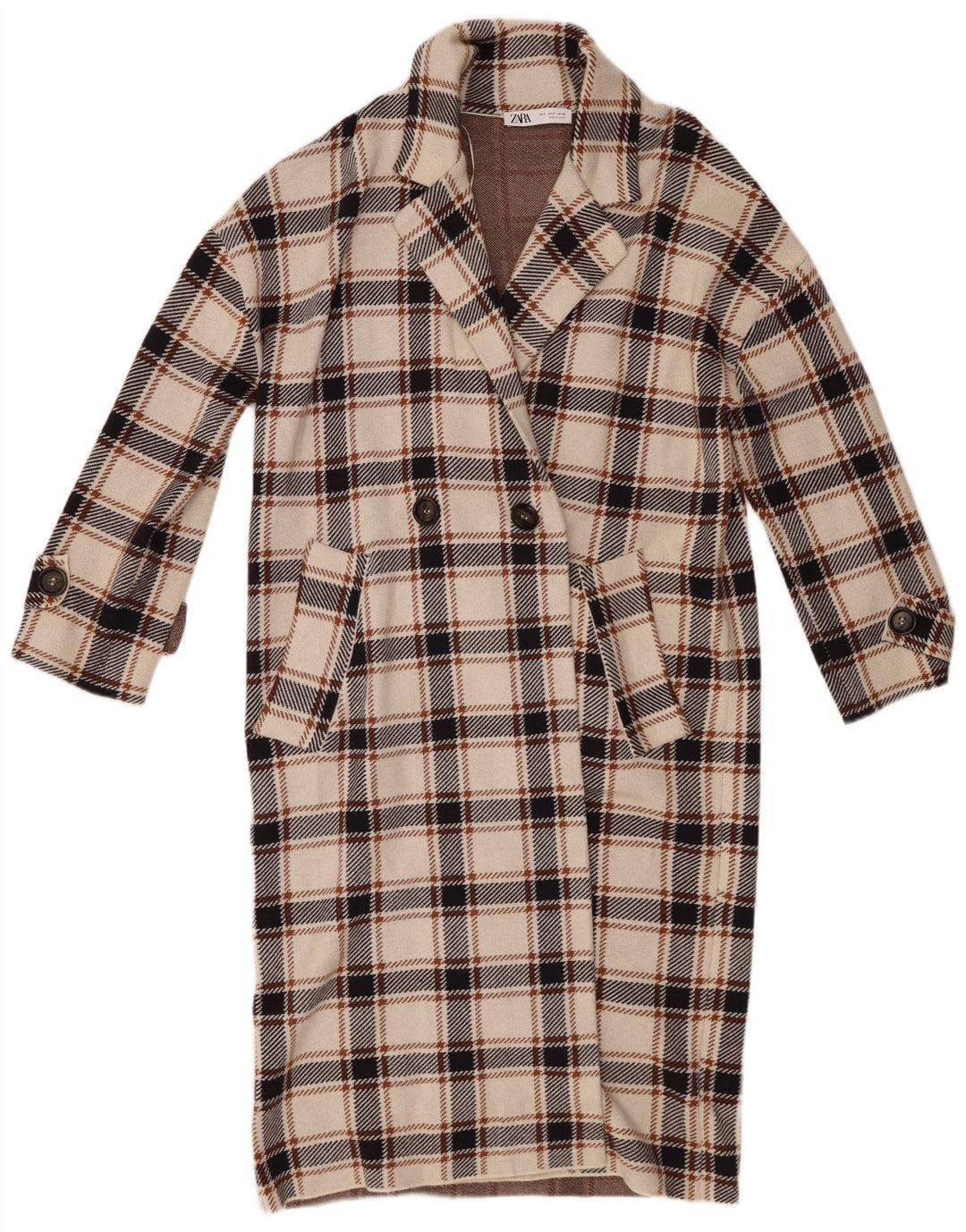 Zara Manteau croisé pour femme UK 10 Petite viscose à carreaux beige