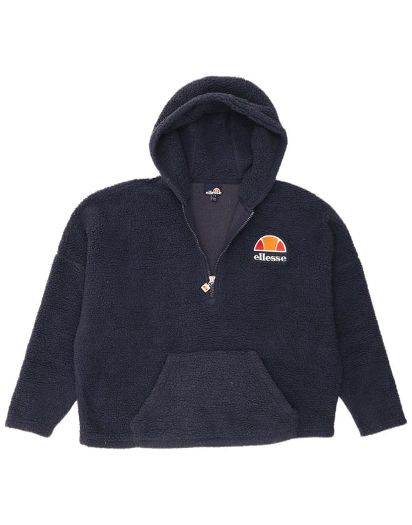 Ellesse Pull polaire surdimensionné à capuche pour femme UK 10 Small Bleu marine