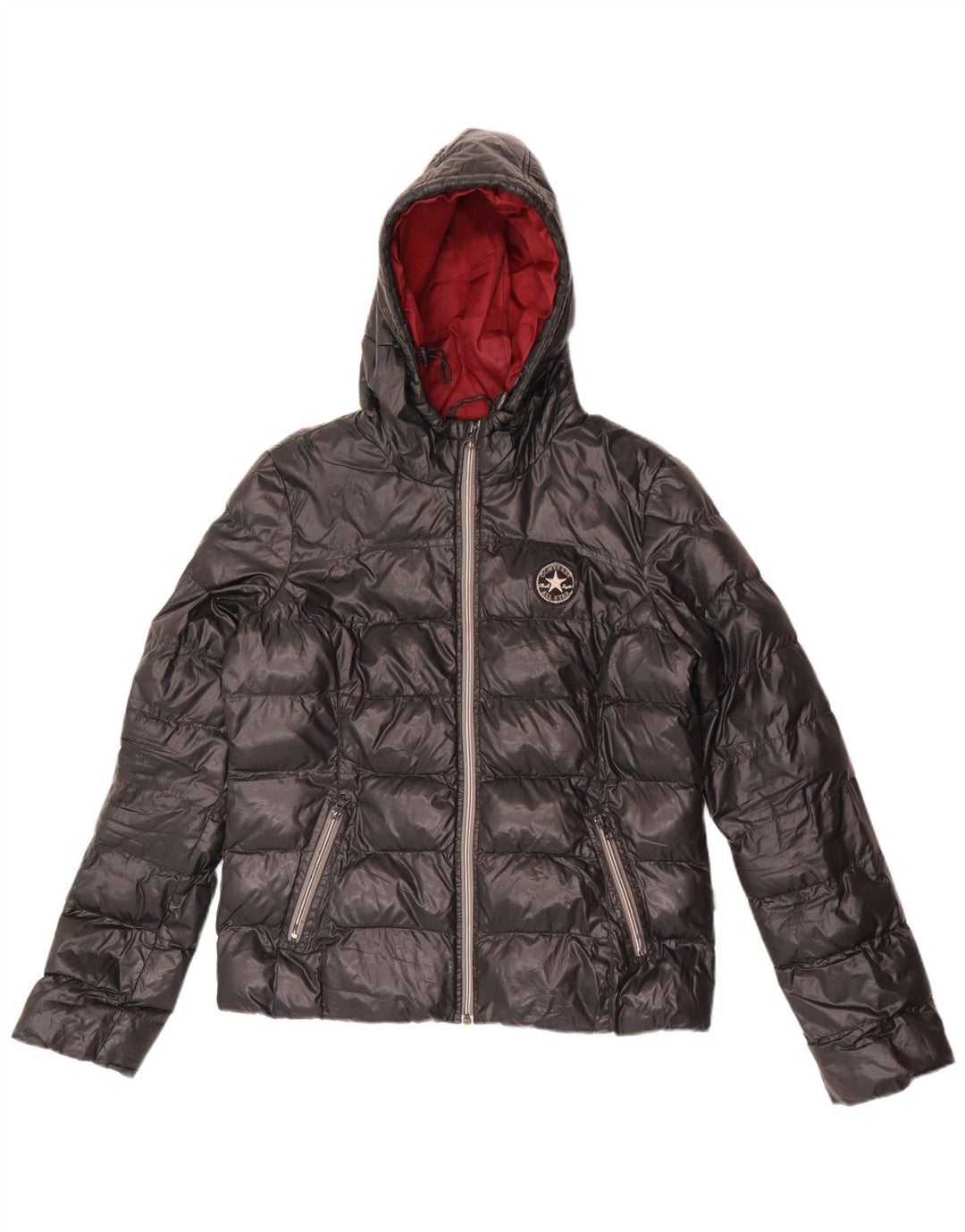 Converse Veste matelassée à capuche pour femme UK 12 Medium Noir Nylon