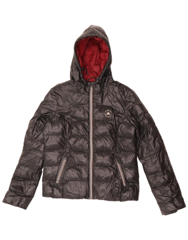 Converse Veste matelassée à capuche pour femme UK 12 Medium Noir Nylon