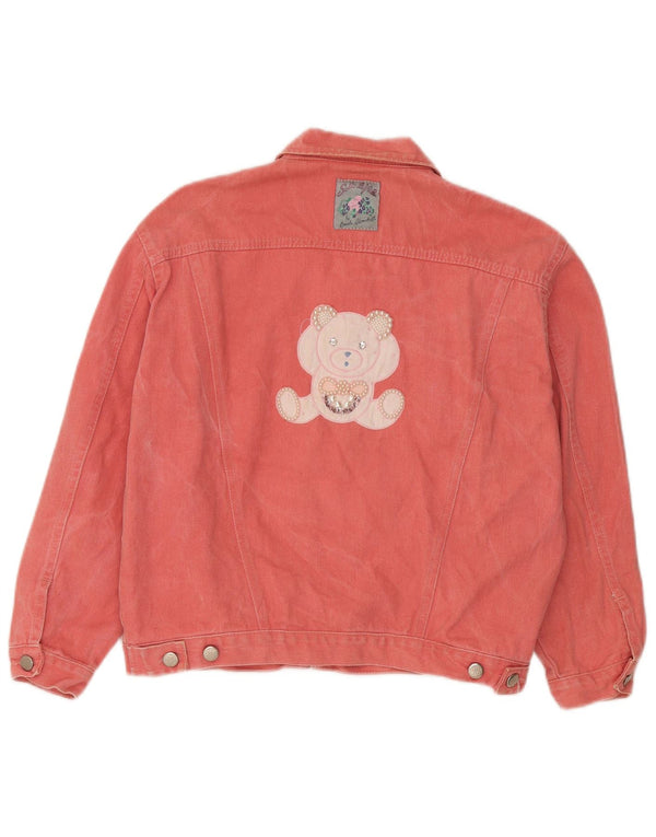 vintage Femme Teddy Bear Graphic Denim Veste IT 42 Coton Rose Moyen