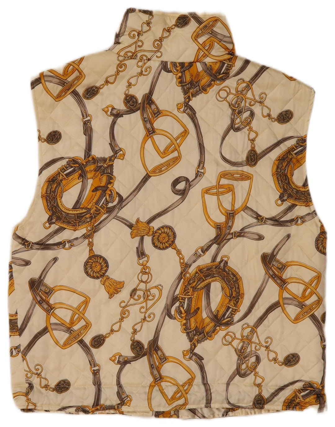 VINTAGE Gilet matelassé à motif abstrait pour femme UK 14 Grande soie blanc cassé