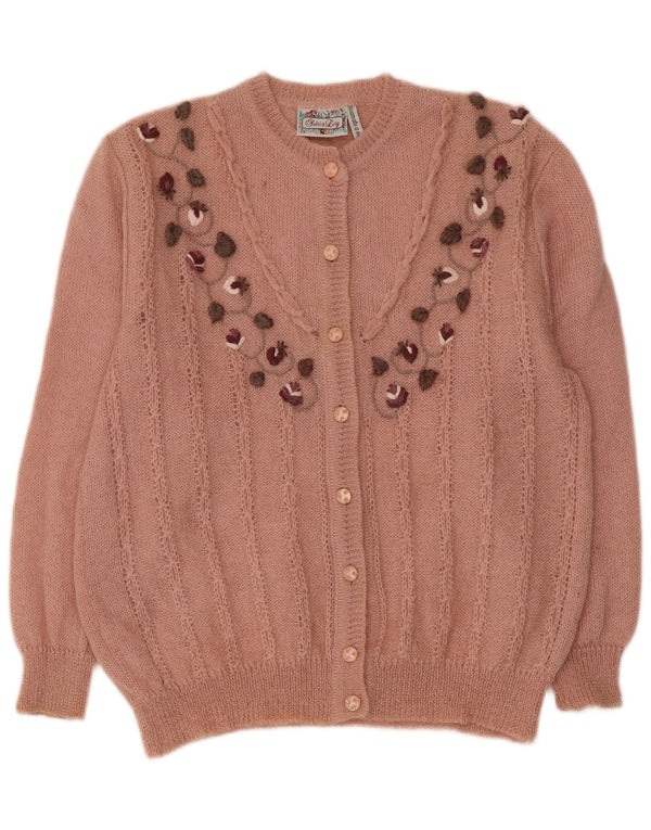 RICAMO A MANO Cardigan Femme Pull IT 50 XL Rose Floral Mohair