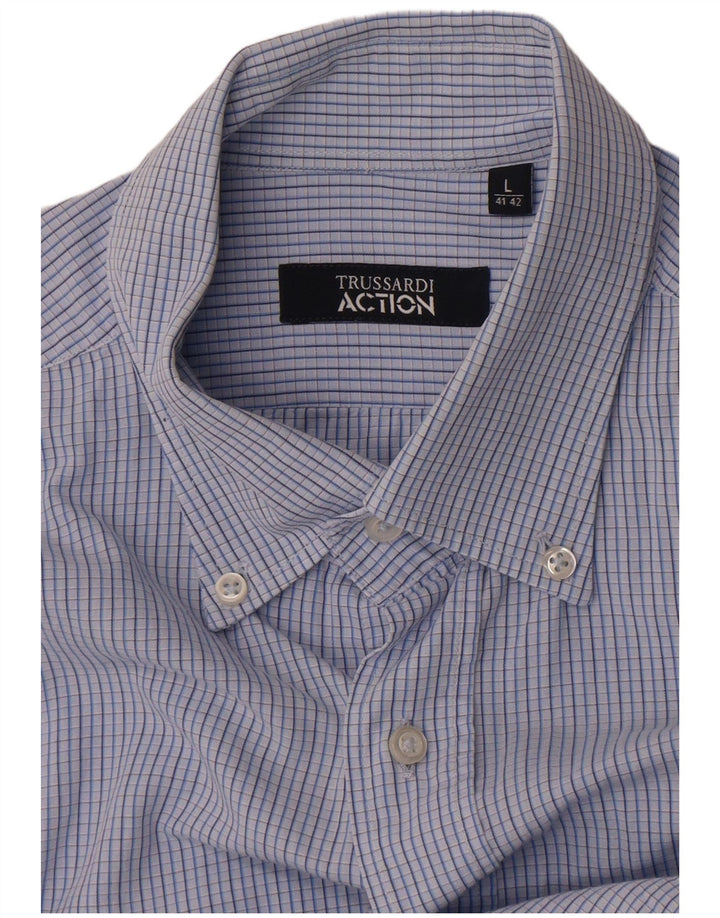 Trussardi Chemise Homme Taille 41 42 Grand Carreau Bleu