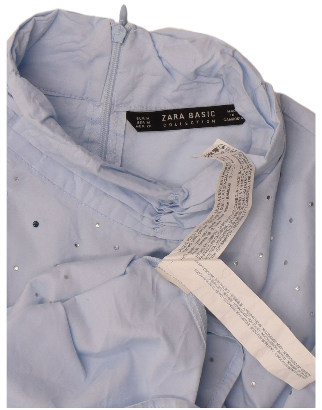 Zara Chemisier à manches 3/4 pour femme UK 14 Bleu moyen Coton