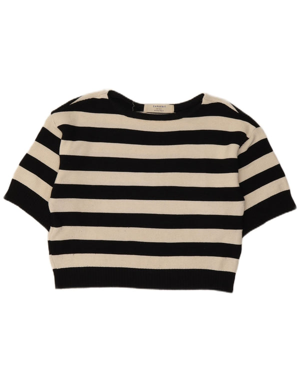 Zara Womens Crop Boat Neck Jumper Sweater UK 10 Petit Noir Rayé