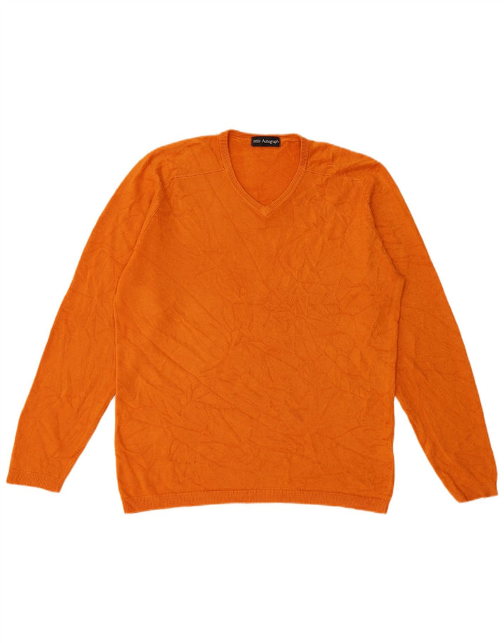 Marks & Spencer Pull autographe à col en V pour homme, petit, orange, acrylique