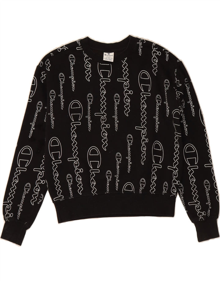 CHAMPION Womens Oversized Graphic Sweatshirt Jumper UK 10 Small Black Vintage Champion and Second-Hand Champion from Messina Hembry 