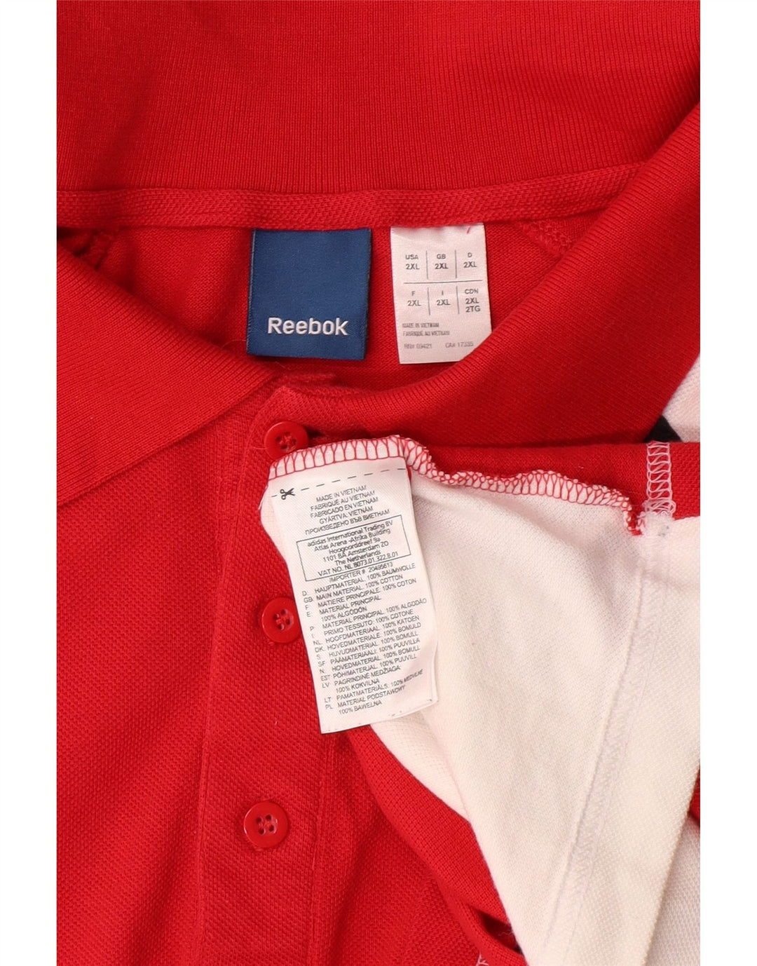 REEBOK Polo Graphique Homme 2XL Rouge Colorblock Coton