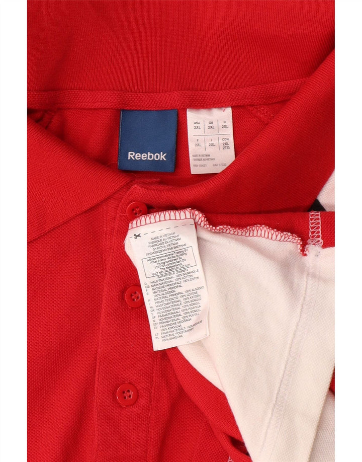 REEBOK Polo Graphique Homme 2XL Rouge Colorblock Coton