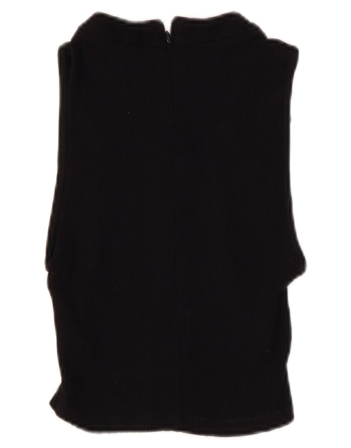 Zara Femme Haut Court Sans Manches UK 8 Petit Viscose Noir