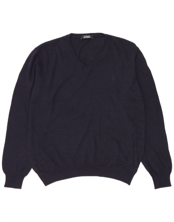 Trussardi Homme Pull Col V Large Bleu Marine Polyester