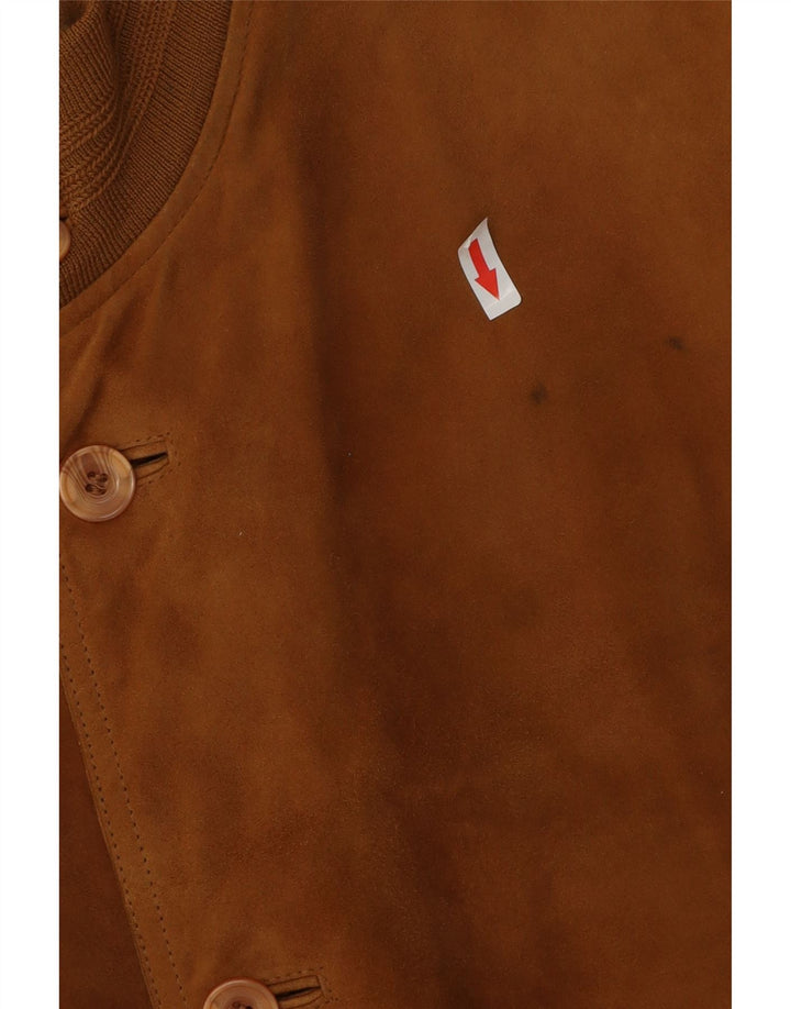 vintage Mens Suede Bomber Jacket IT 54 2XL Cuir Marron