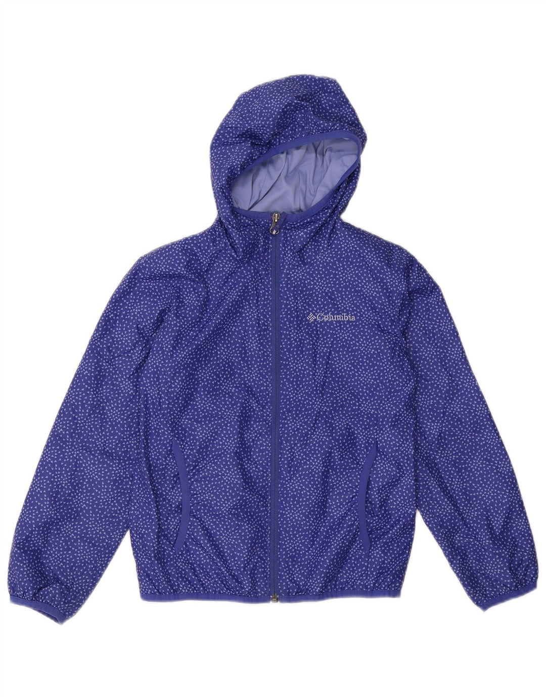 Columbia Veste de Pluie à Capuche Fille 7-8 Ans Petit Bleu Géométrique Polyester