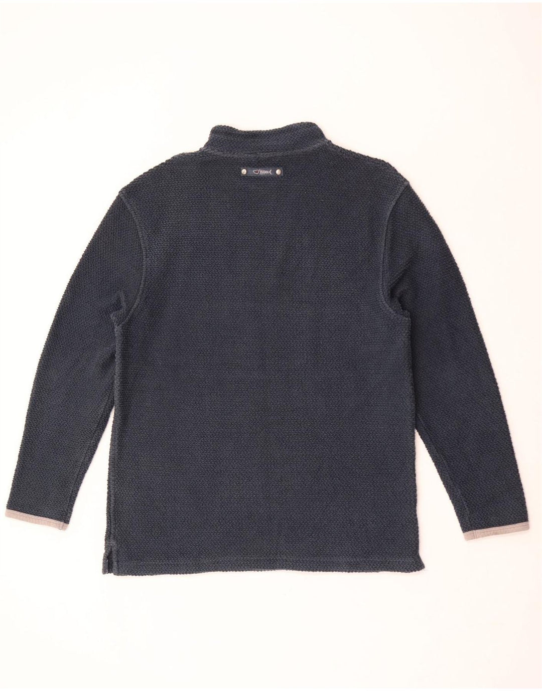 Weird Fish Haut à col zippé pour homme, manches 3/4, grand coton bleu marine