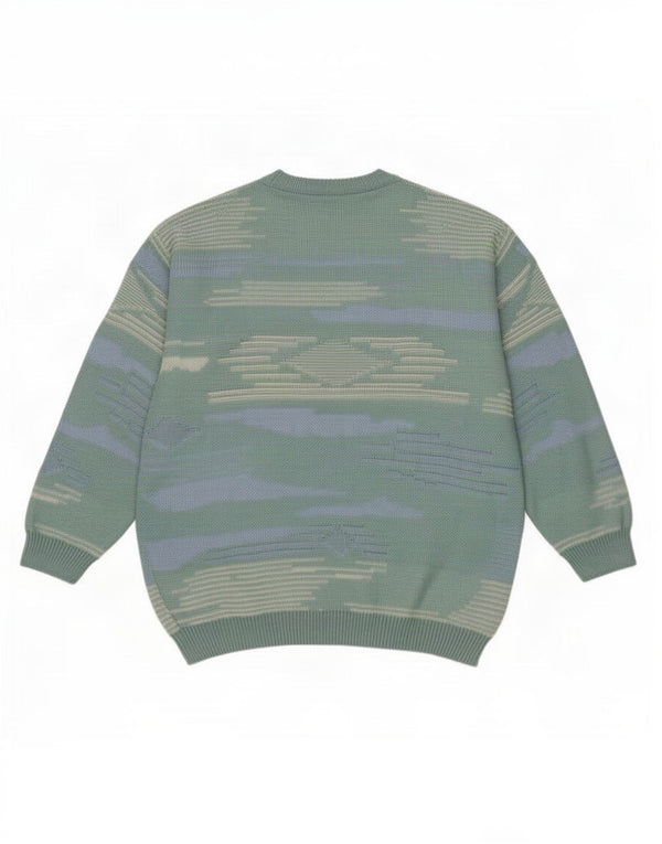vintage Mens Boat Neck Jumper Sweater IT 52/54 Grand Vert Géométrique