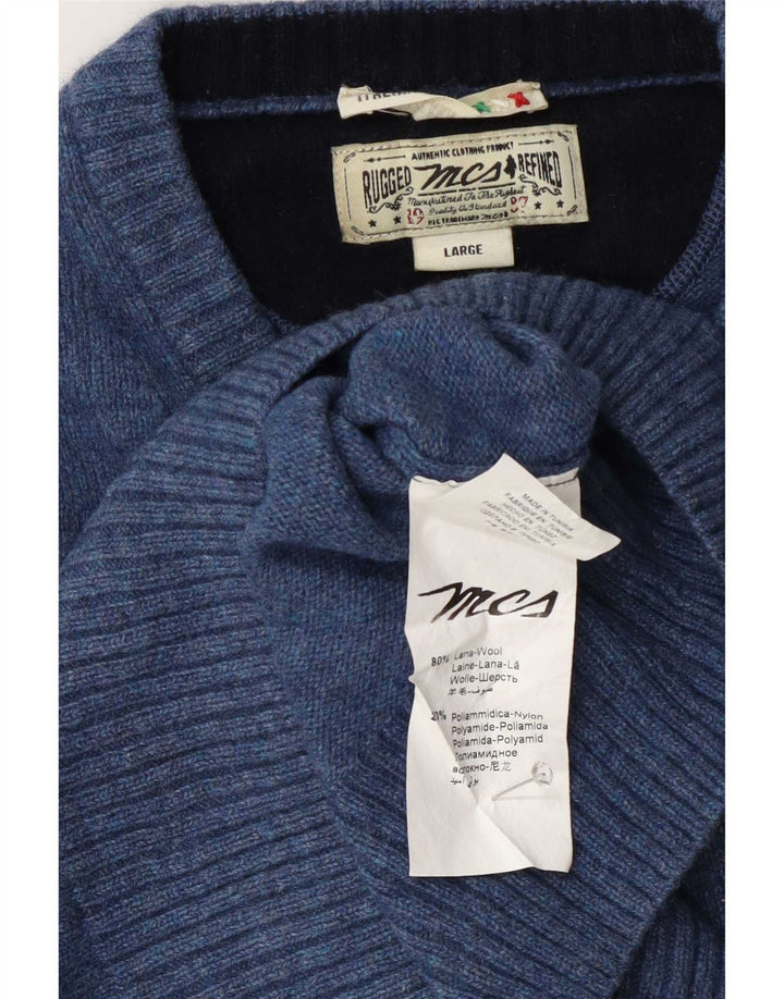 Marlboro Classics Pull col V pour homme en laine bleue Taille L