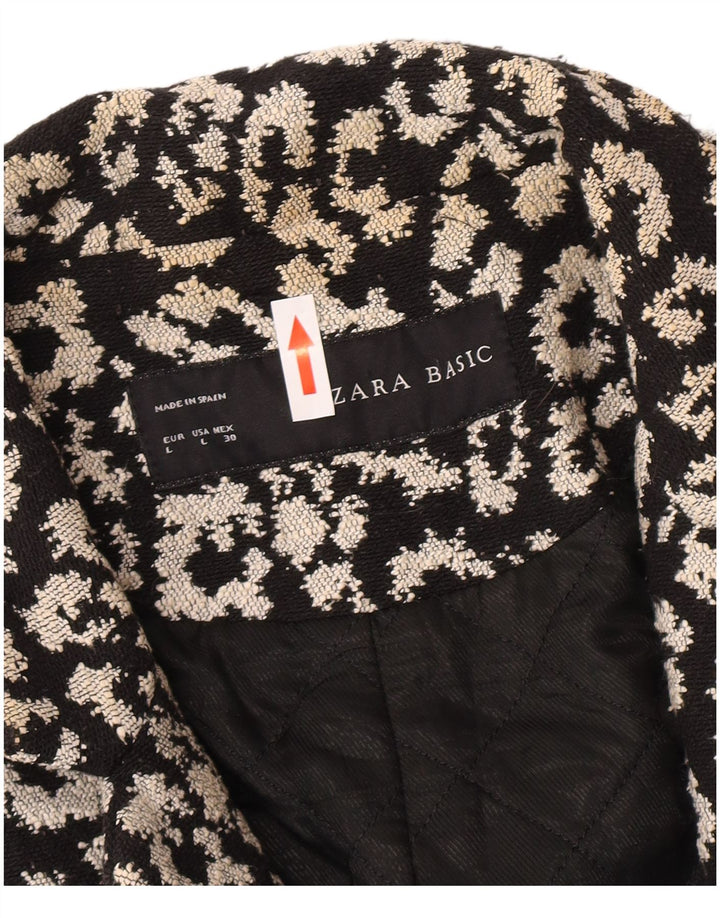 Zara Manteau ouvert à motif abstrait pour femme UK 14 Grand coton noir