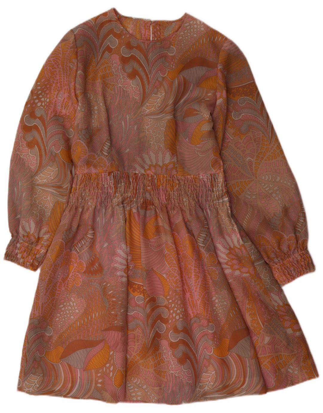 VINTAGE Robe trapèze à manches longues pour femmes UK 12 Moyen Paisley multicolore