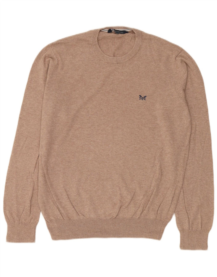 Crew Clothing Pull à col rond pour homme en coton beige moyen