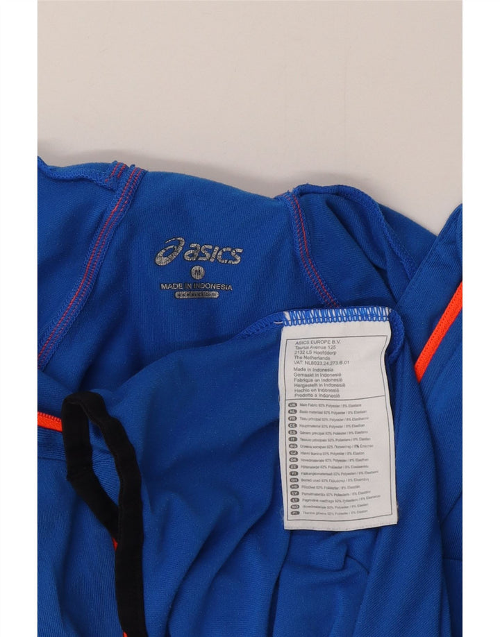 Asics Haut à capuche à col zippé et manches longues pour homme en polyester bleu moyen