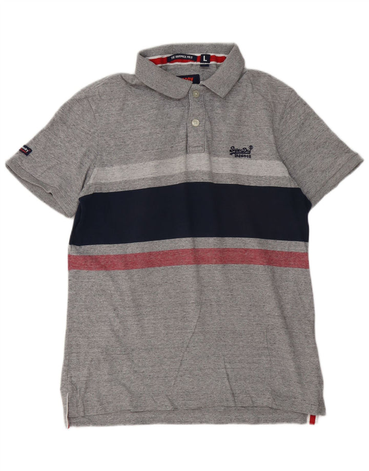 Superdry Polo Homme Large Gris Rayé Coton