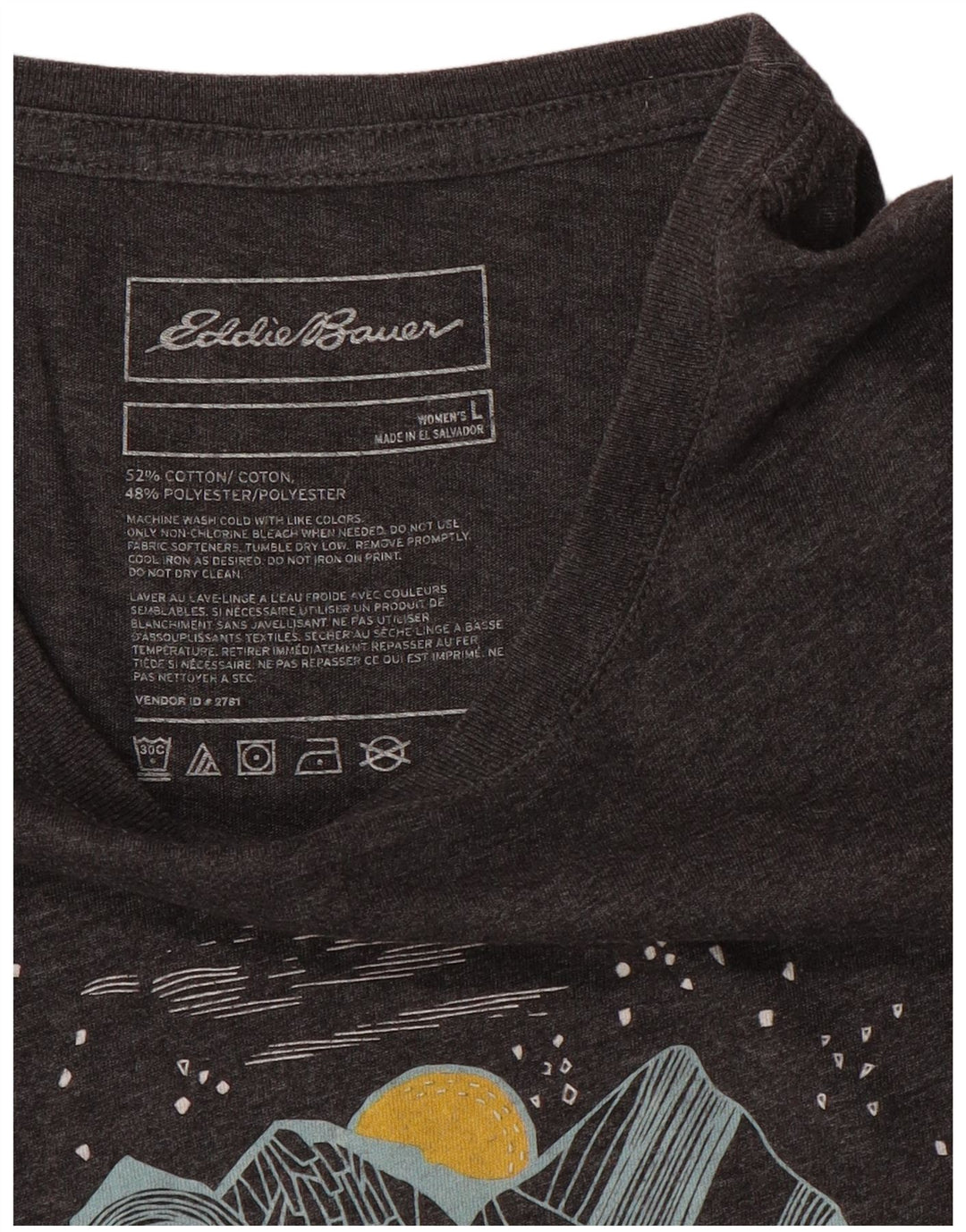 Eddie Bauer T-shirt graphique pour femme UK 14 Grand coton gris
