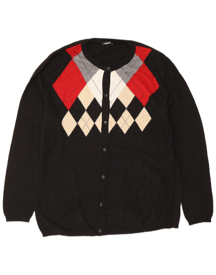 Walbusch Cardigan Femme Pull EU 44 XL Noir Argyle/Diamant Viscose