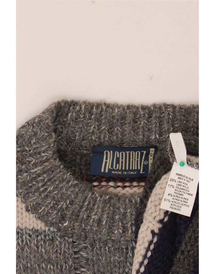 ALCATRAZ Pull à col rond pour homme en laine à rayures multicolores