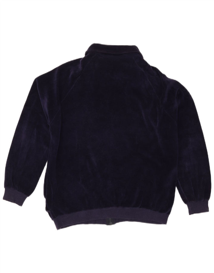 VINTAGE Femme Survêtement Top Veste UK 16 Grand Bleu Marine Coton