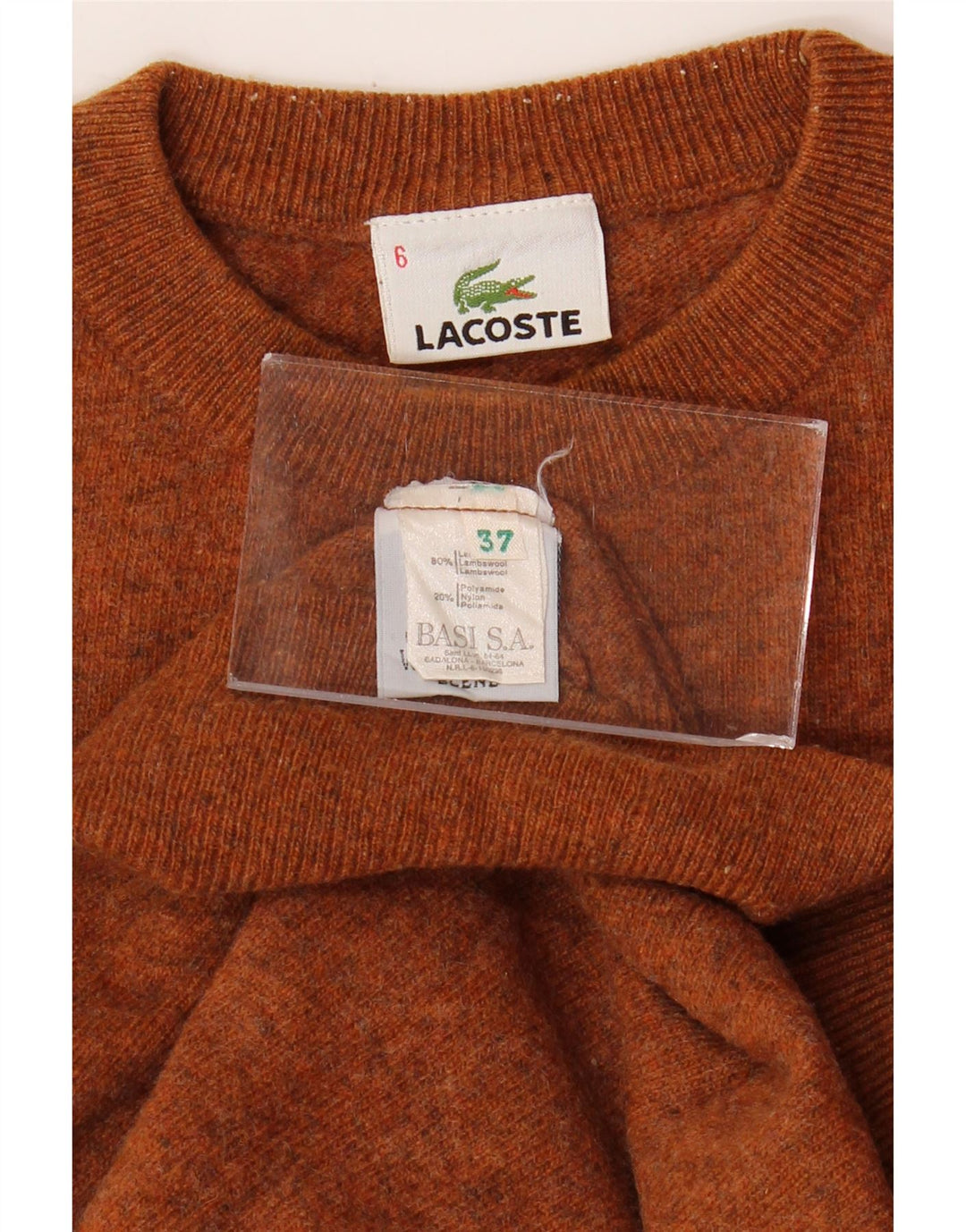 LACOSTE Homme Crew Neck Jumper Pull Taille 6 XL Laine Marron