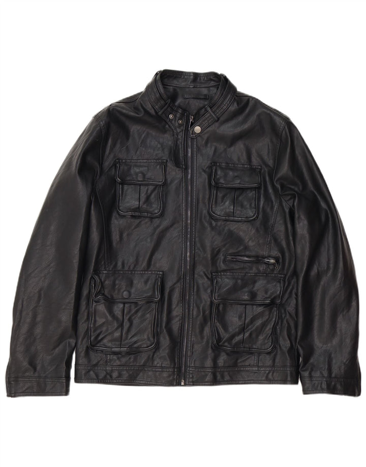 veste en cuir homme vintage UK 36 Petit Noir