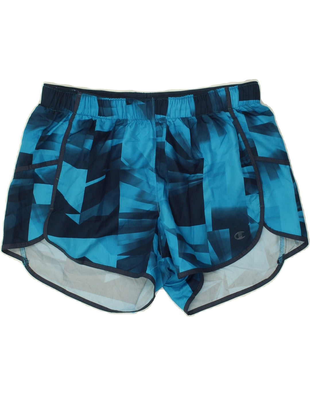 CHAMPION Womens Abstract Pattern Sport Shorts UK 14 Medium Blue Polyester Vintage Champion and Second-Hand Champion from Messina Hembry 