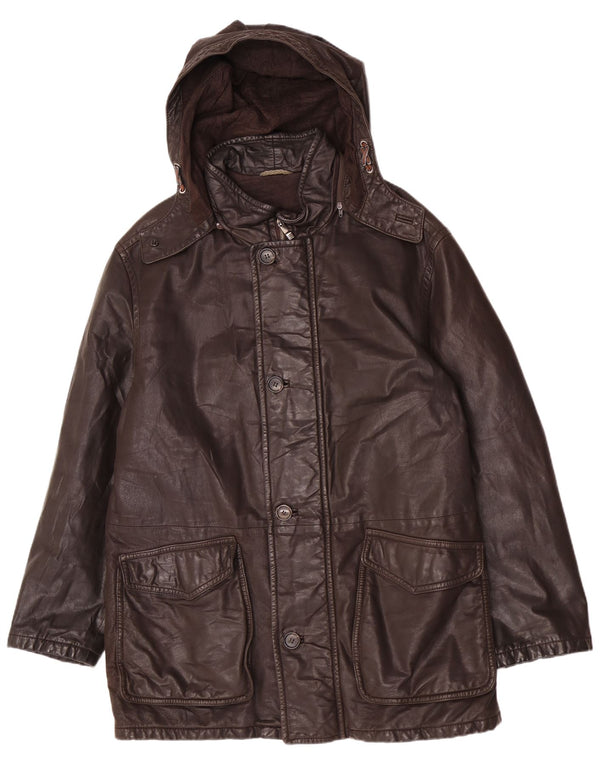 manteau en cuir à capuche vintage pour hommes UK 42 XL Marron
