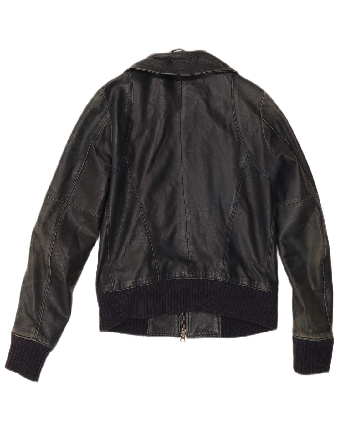 Veste en cuir femme vintage IT 42 Cuir noir moyen