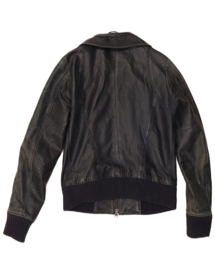 Veste en cuir femme vintage IT 42 Cuir noir moyen