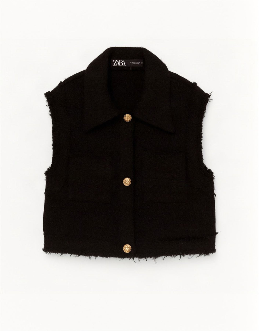 Zara Femmes Crop Gilet UK 6 XS Noir Polyester