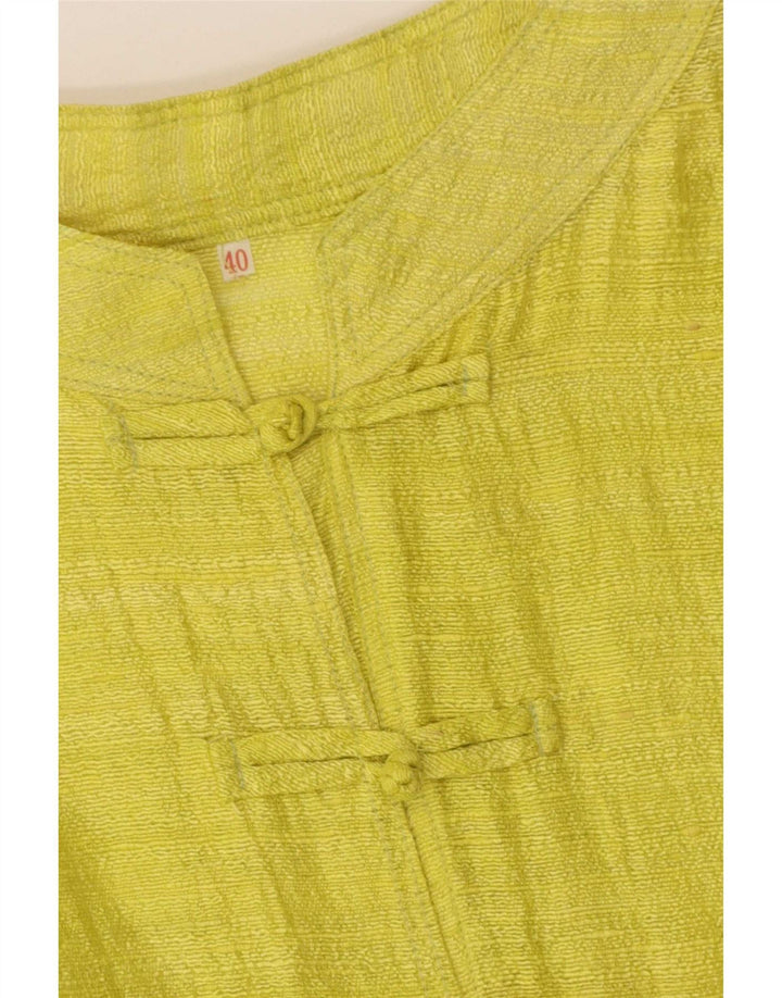 vintage Femme 3/4 Manches Chemise Blouse EU 40 Moyen Jaune Rayé