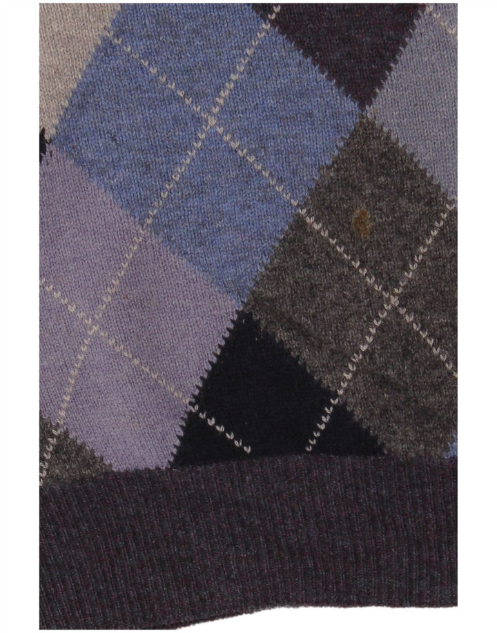 Marks & Spencer Pull col V pour homme Violet moyen Argyle/Diamant