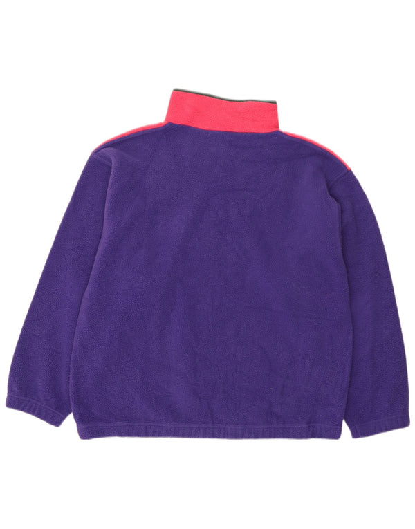 vintage Mens Button Neck Fleece Jumper XL Violet Colourblock Polyester