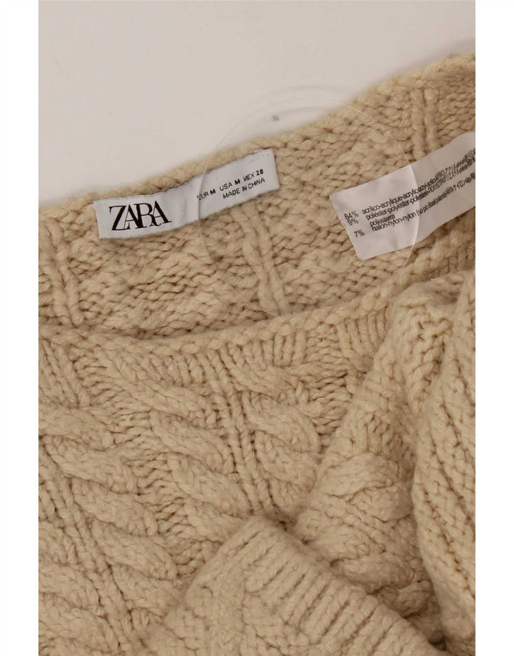 Zara Pull court surdimensionné à col rond pour femme UK 14 Beige moyen