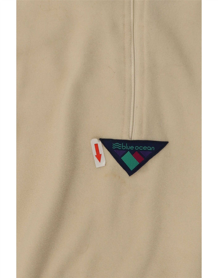 vintage Mens Velour Zip Neck Sweatshirt Jumper Grand Beige Polyester