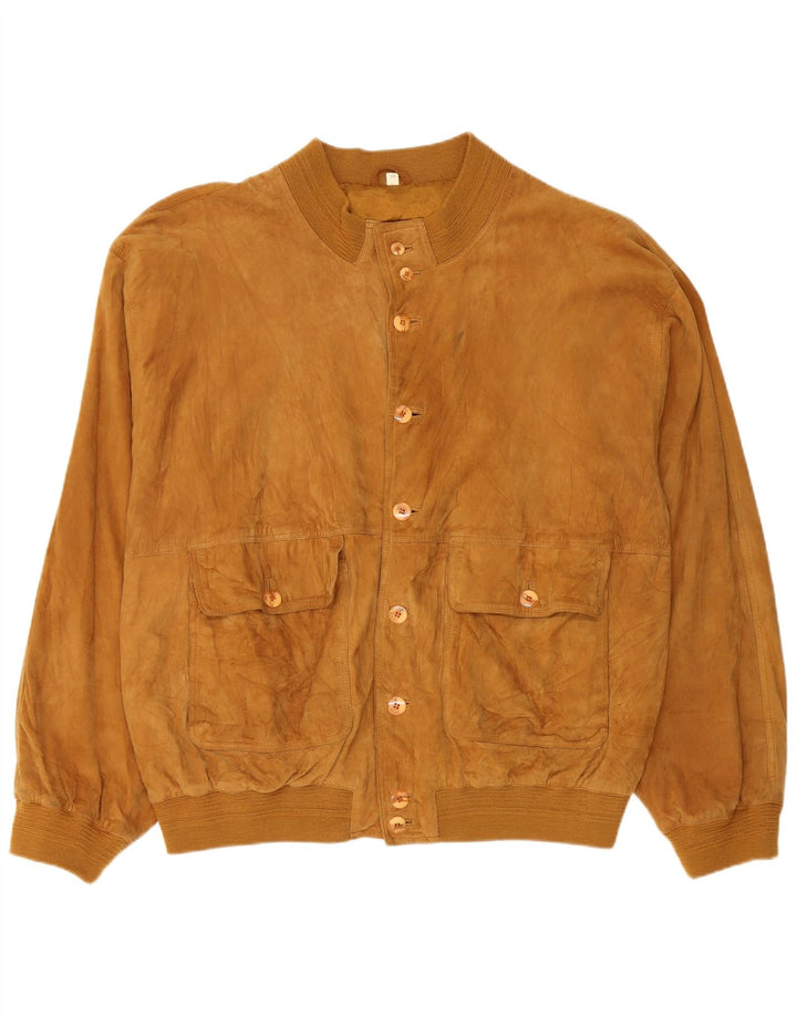 Veste Bomber En Daim Vintage Homme IT 58 4XL Cuir Marron