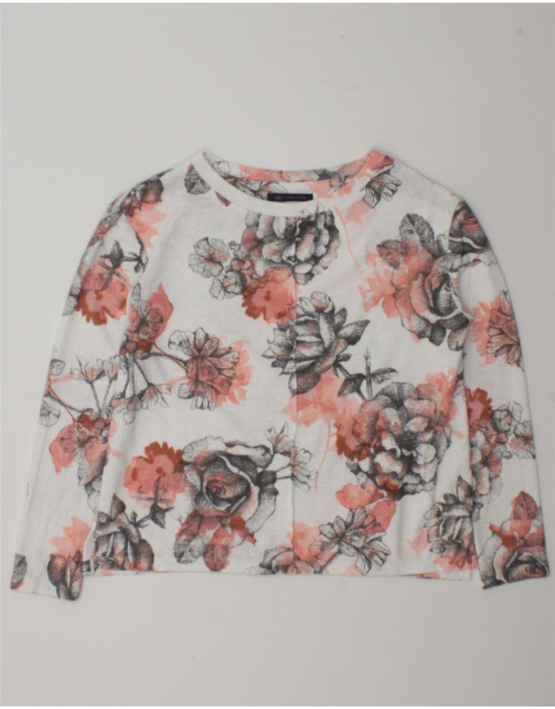 Marks & Spencer Haut surdimensionné à manches longues pour femme UK 10 Petit motif floral blanc
